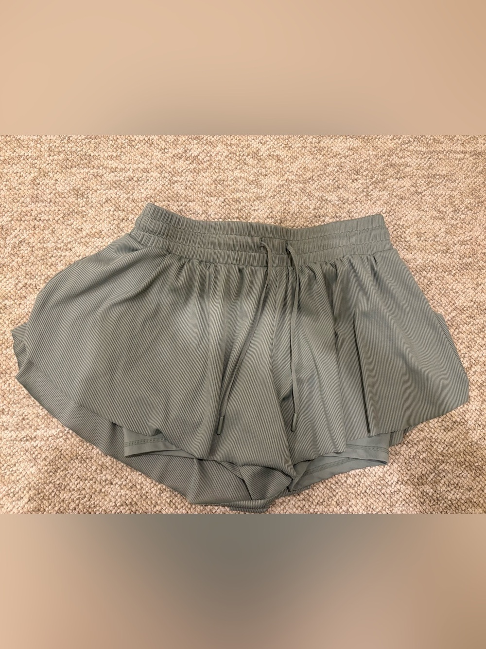 Yogalicious Olive Green Ribbed Athletic Shorts with Drawstring